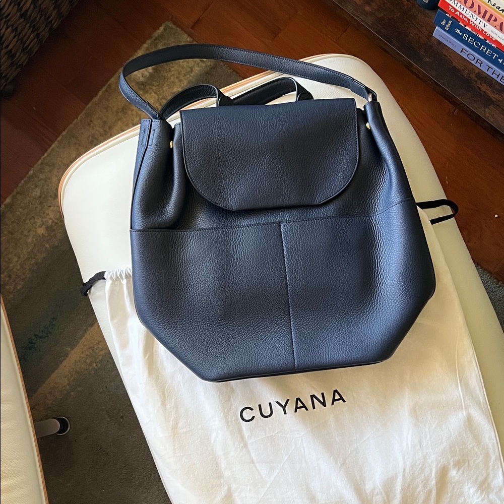 Cuyana Dark Blue Leather Backpack 13.3in